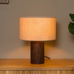 Tischlampe Tachina, Höhe 31 cm, braun/natur, Holz/Stoff