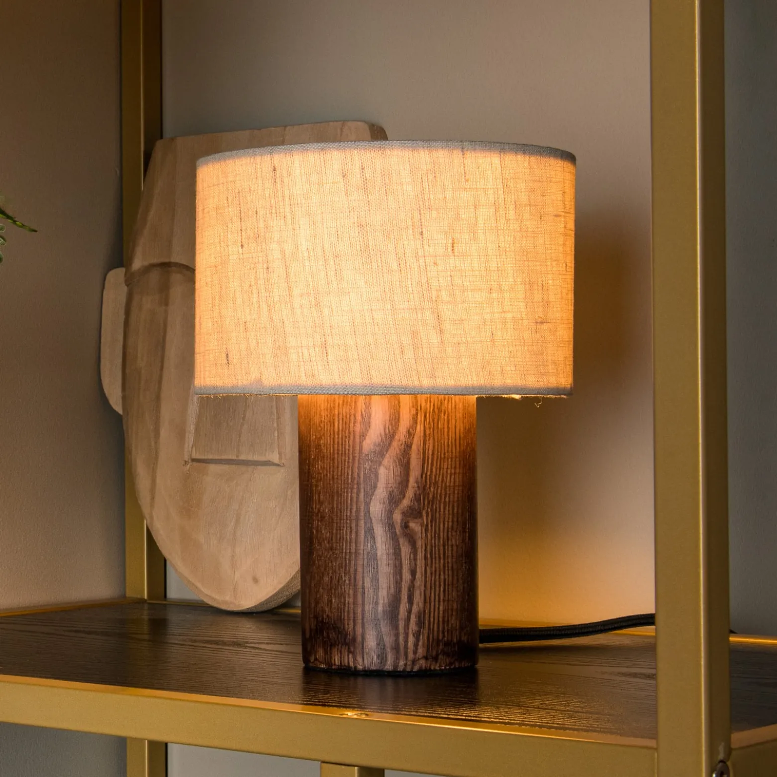 Tischlampe Tachina, Höhe 20 cm, braun/natur, Holz/Stoff