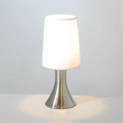 Tischlampe Tilt, aluminium/weiß Höhe 31 cm, Metall/Baumwolle