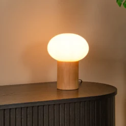 Tischleuchte Birtle, Höhe 23 cm, weiß/holz hell, Holz/Glas