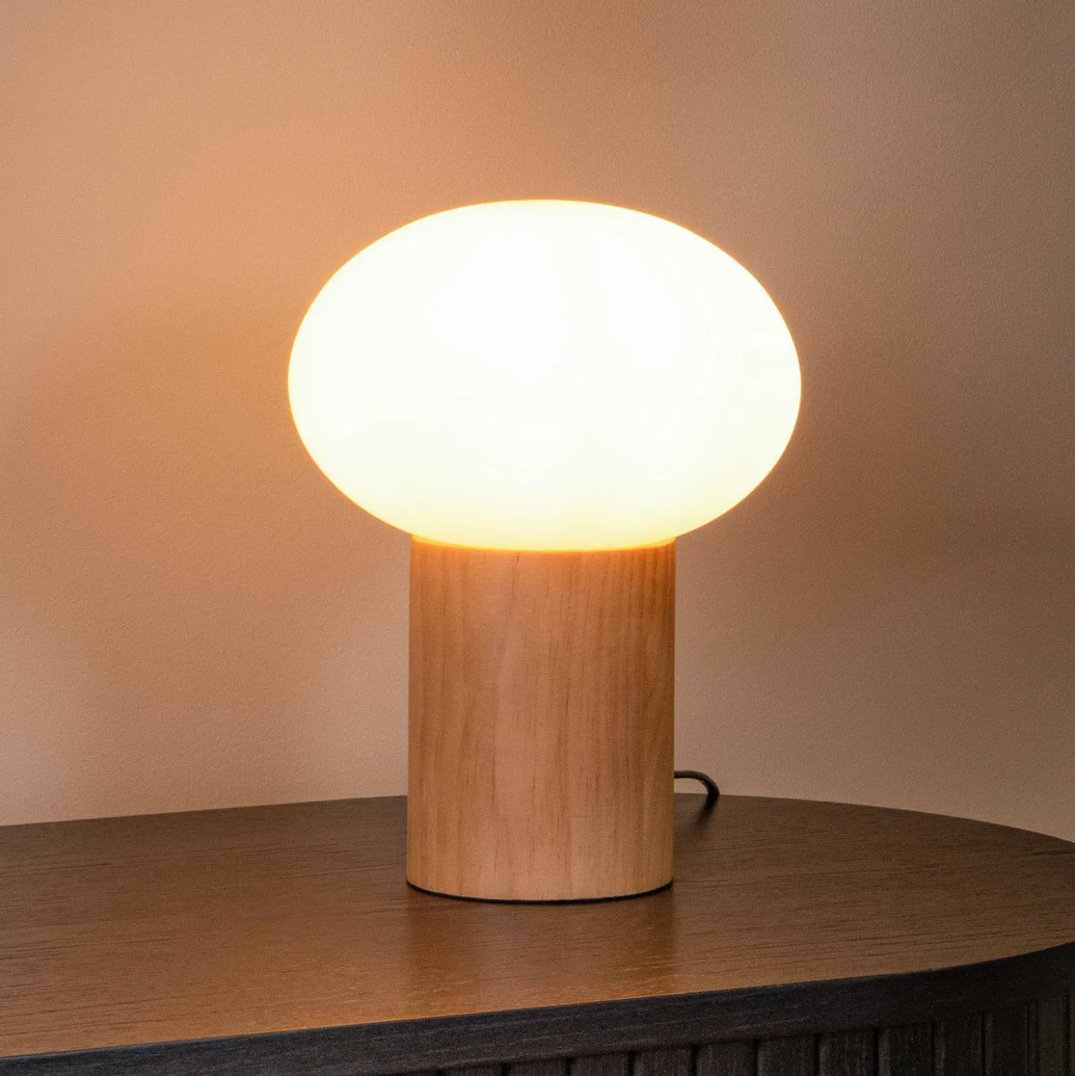 Tischleuchte Birtle, Höhe 23 cm, weiß/holz hell, Holz/Glas