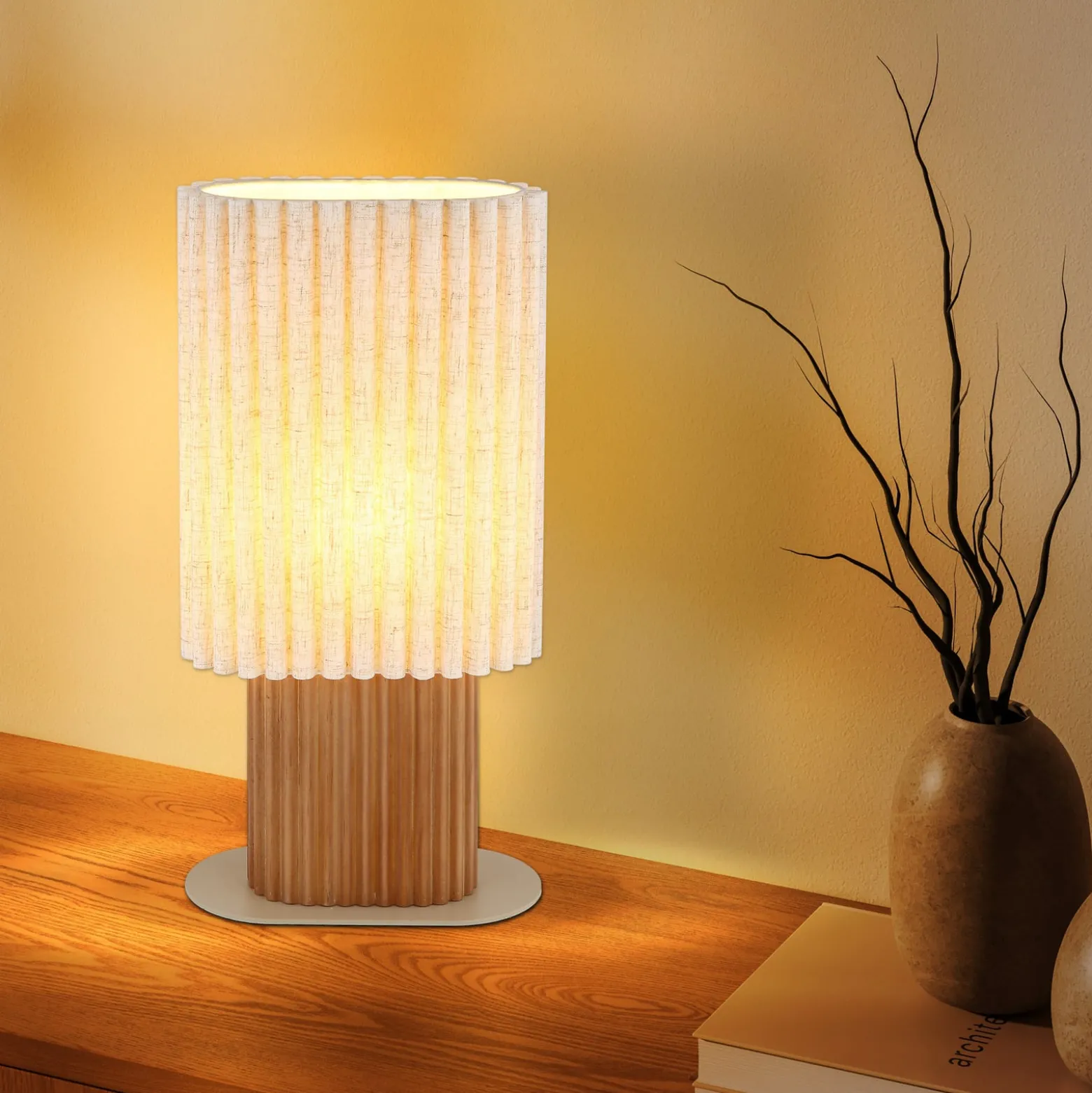 Tischleuchte Jannie, natur/braun/sand, Leinen, 45 cm, E27