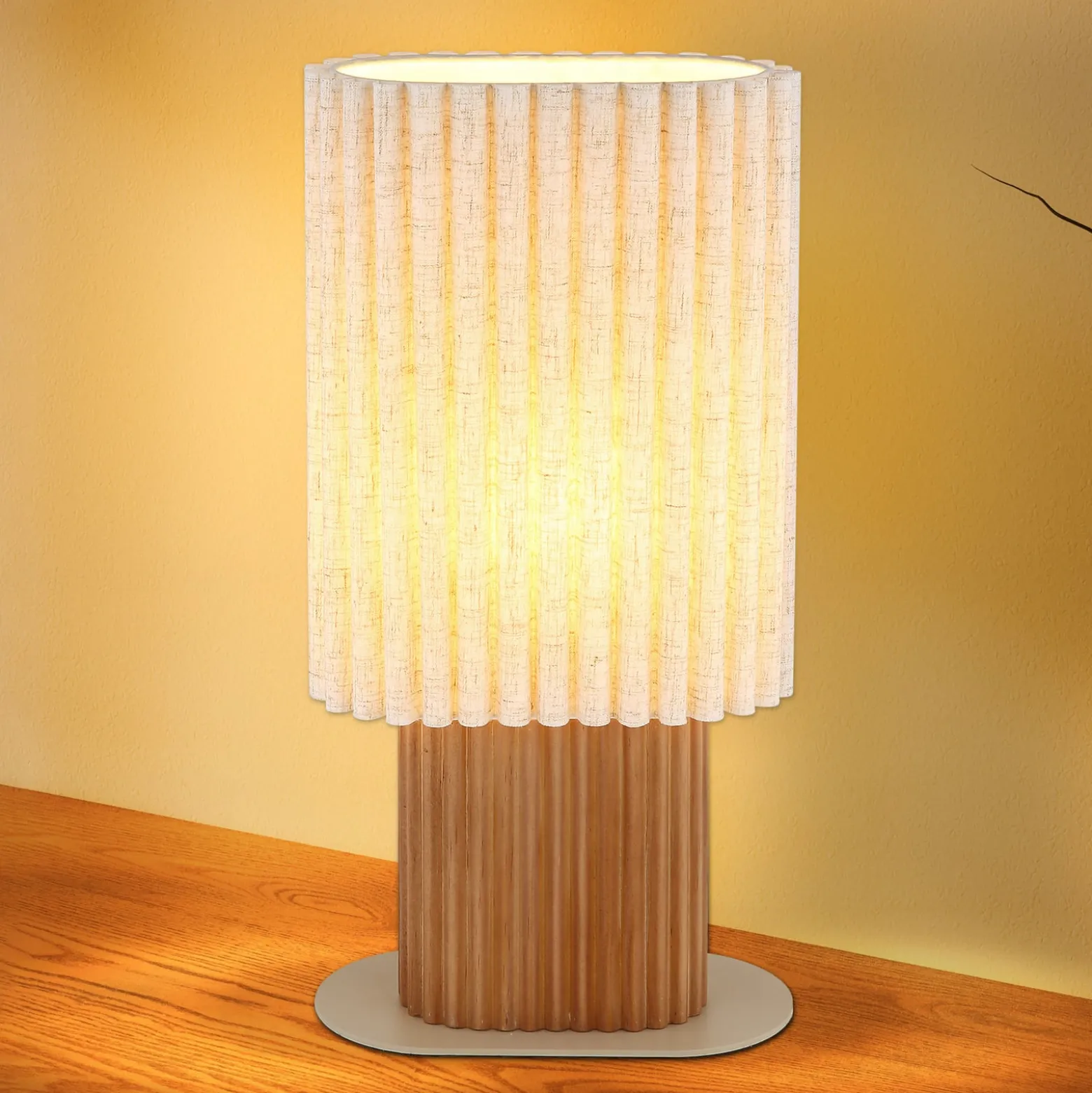 Tischleuchte Jannie, natur/braun/sand, Leinen, 45 cm, E27