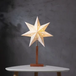 Tischleuchte Karo, weiß, 55 cm, Papier, Akazienholz, Stern