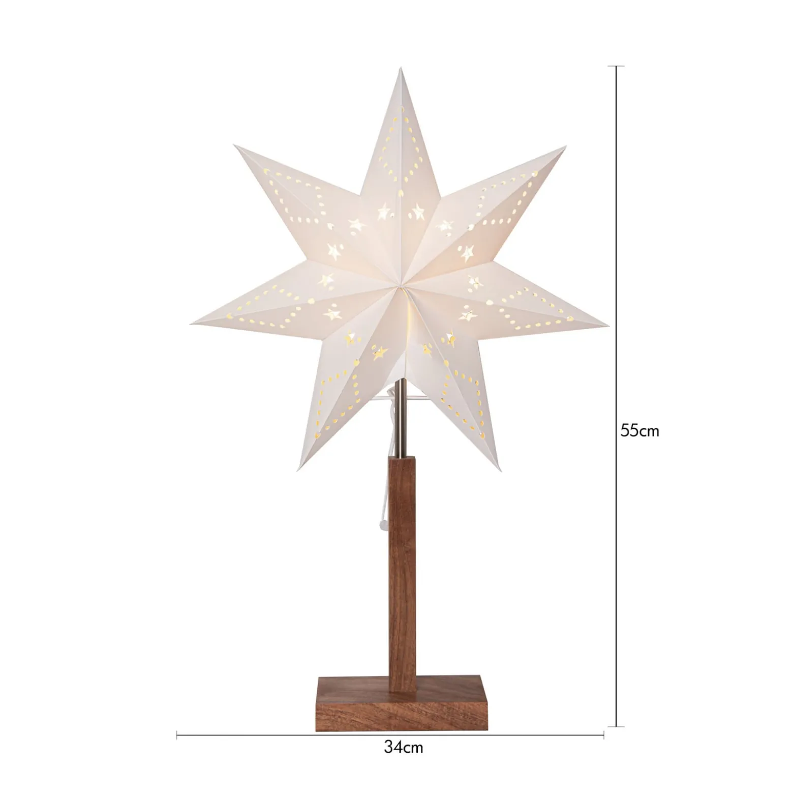 Tischleuchte Karo, weiß, 55 cm, Papier, Akazienholz, Stern