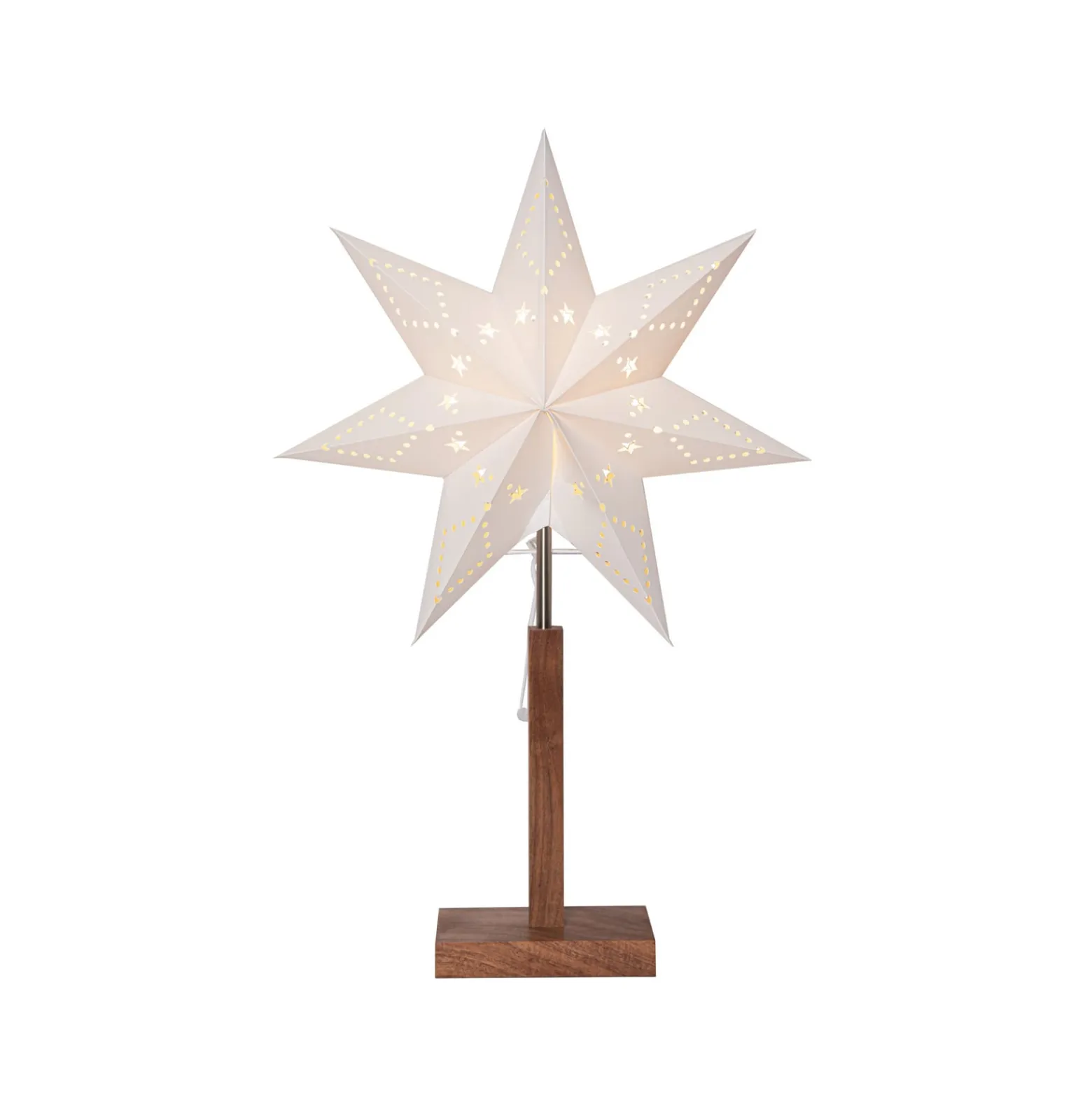 Tischleuchte Karo, weiß, 55 cm, Papier, Akazienholz, Stern