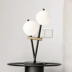 Tischleuchte Kika, 2-flammig, schwarz/weiß, Metall, Glas