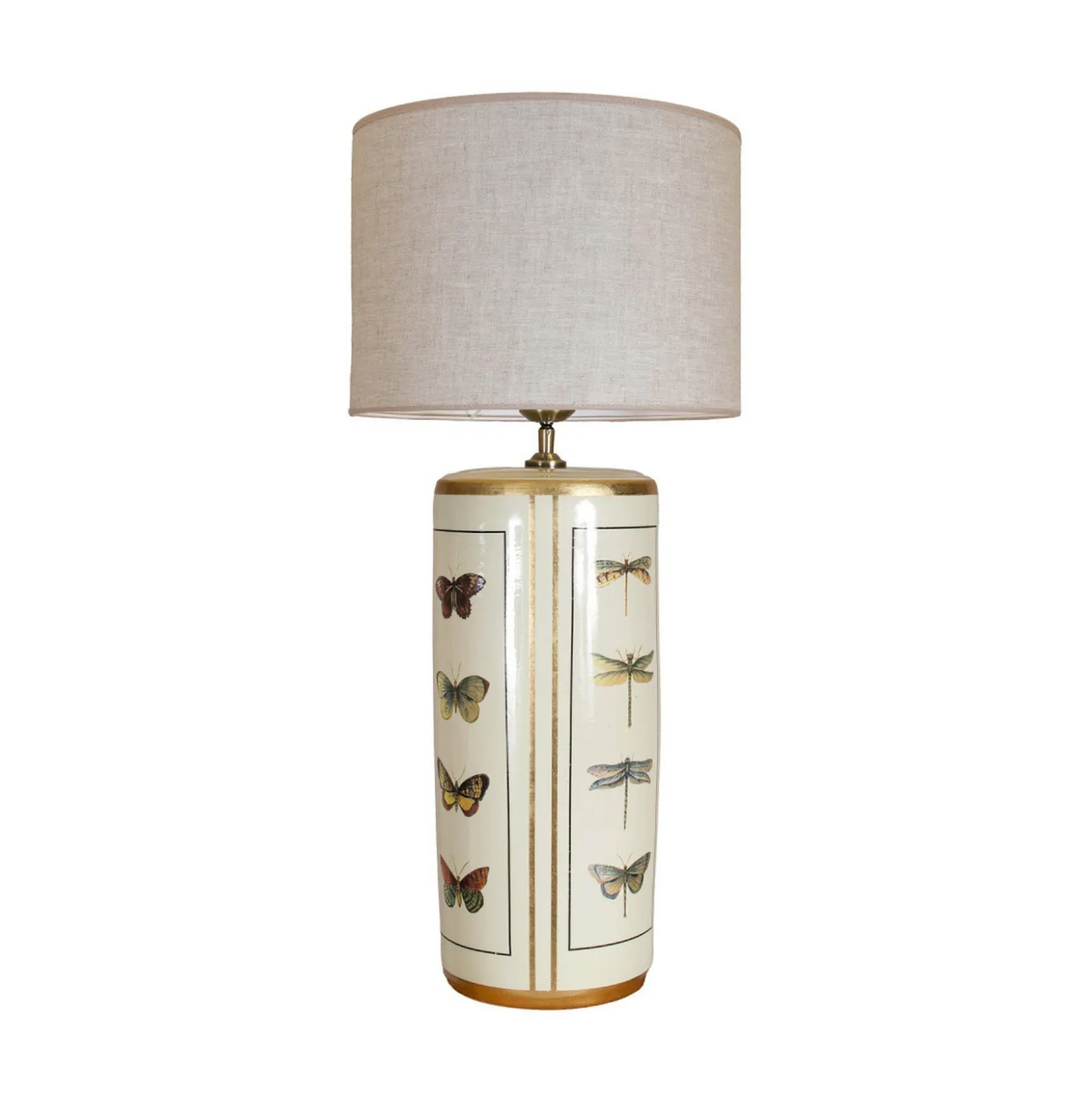 Tischleuchte Lucca, beige, Höhe 67 cm, Leinentextil, Keramik