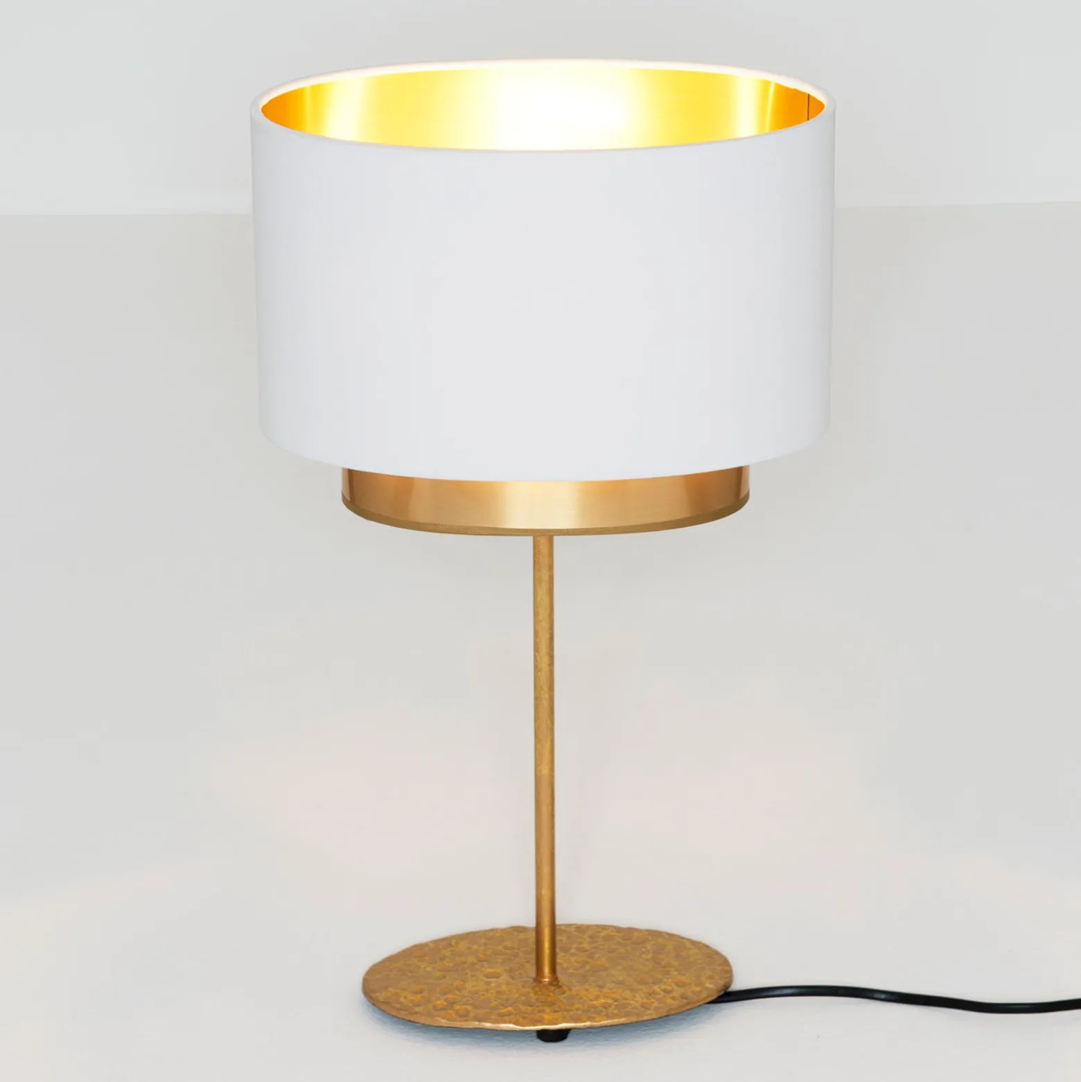 Tischleuchte Mattia, oval, doppelt, weiß/gold