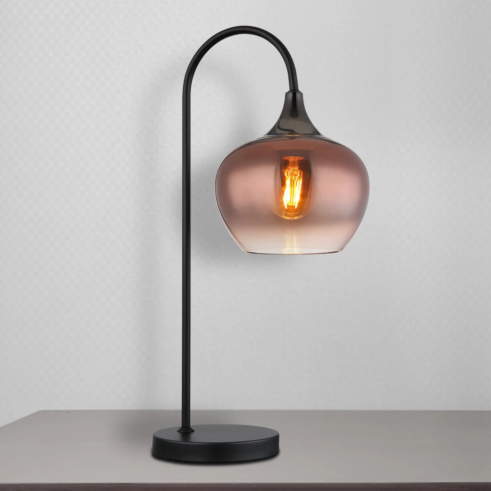 Tischleuchte Maxy, kupfer/schwarz, Glas, 54 cm hoch, E27