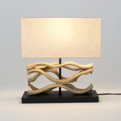 Tischleuchte Panarea, holzfarben/beige, Höhe 42 cm, Holz