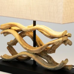 Tischleuchte Panarea, holzfarben/beige, Höhe 42 cm, Holz