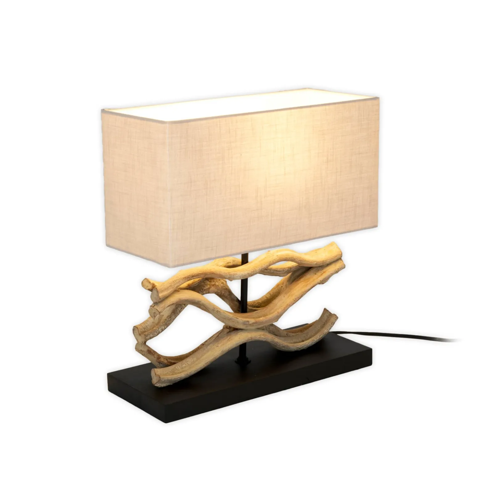 Tischleuchte Panarea, holzfarben/beige, Höhe 42 cm, Holz