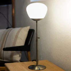 Tischleuchte Rise, Höhe 60 cm, messing antik, Eisen, Glas