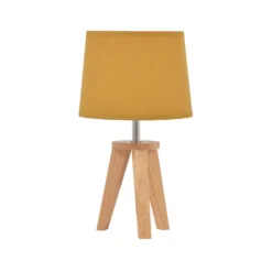 Tischleuchte Yoga, senfgelb/holz hell, 34 cm, Baumwolle/Holz