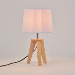 Tischleuchte Yoga, weiß/holz hell, 34 cm, Baumwolle/Holz