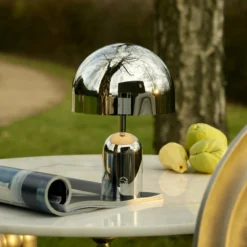 Tom Dixon Akku-Tischlampe BELL PORTABLE, silber, 28 cm IP44