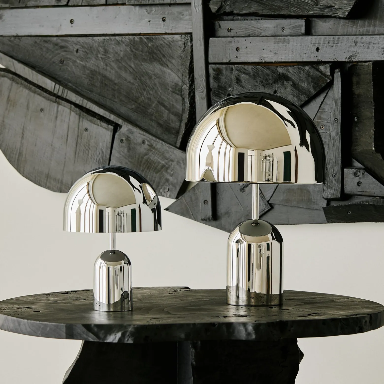 Tom Dixon Akku-Tischlampe BELL PORTABLE, silber, 28 cm IP44