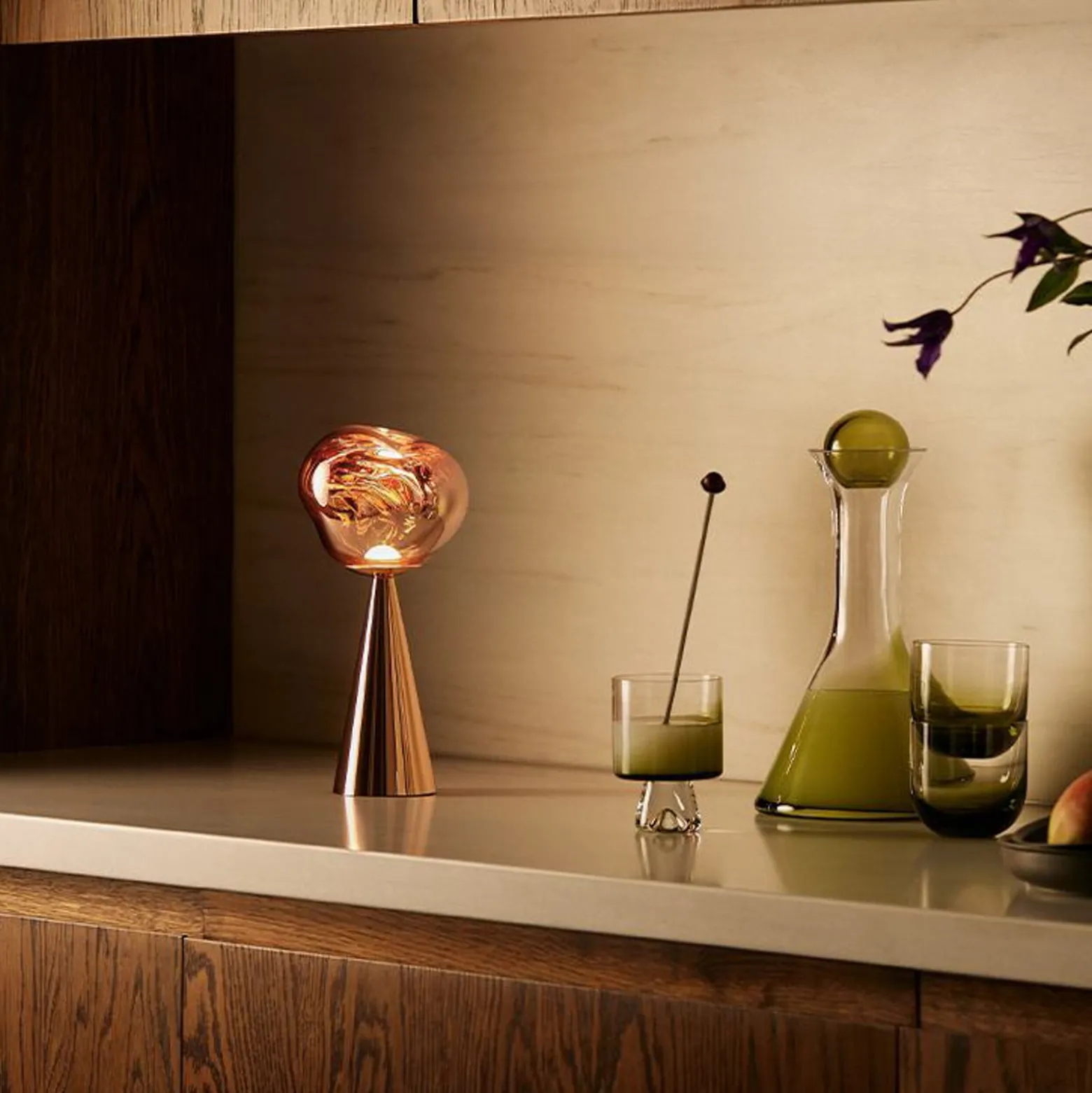 Tom Dixon LED-Akku-Tischlampe Melt, kupferfarben, Höhe 29 cm