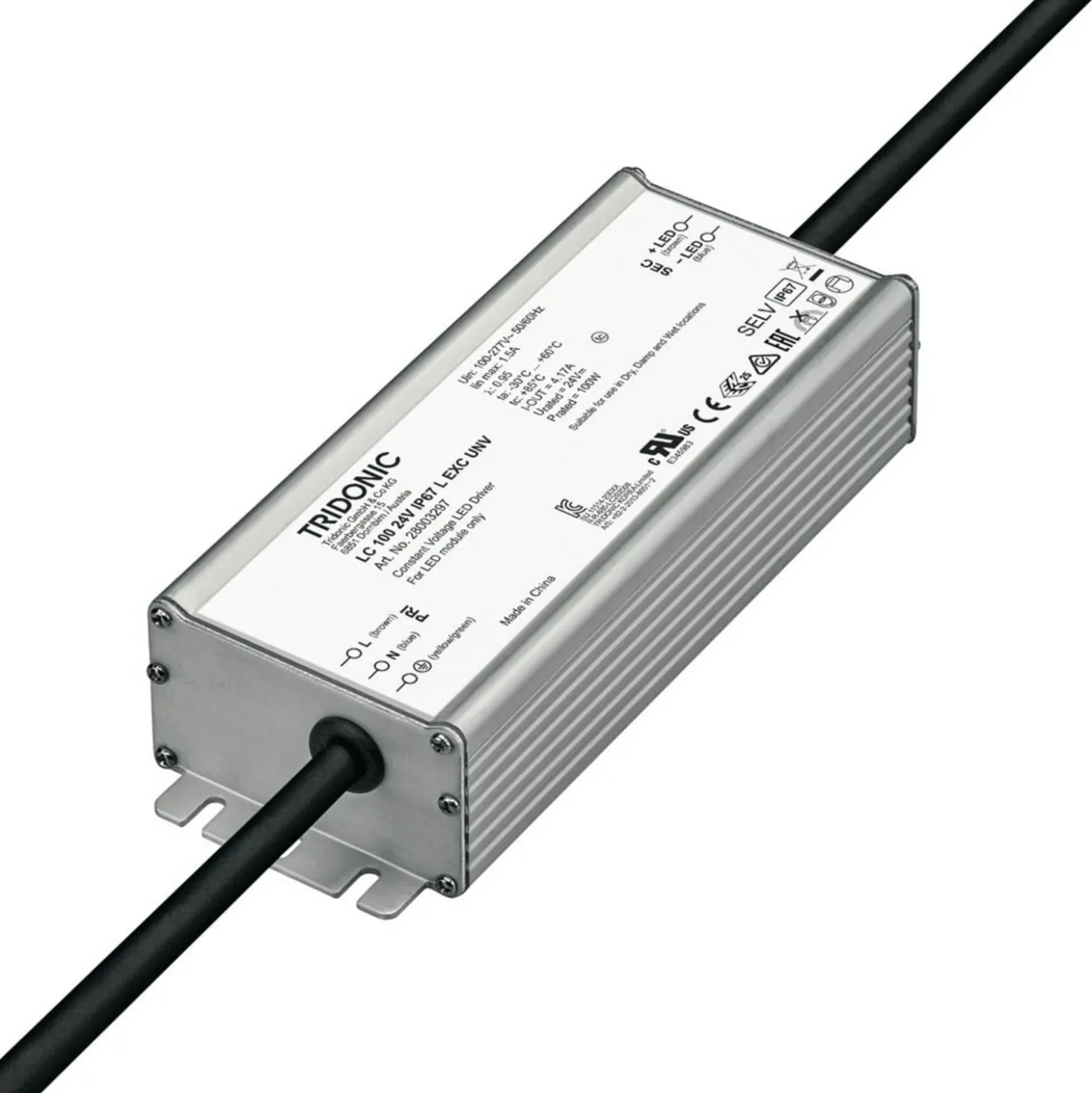 TRIDONIC LED-Treiber LC 100W 24V IP67 L EXC UNV