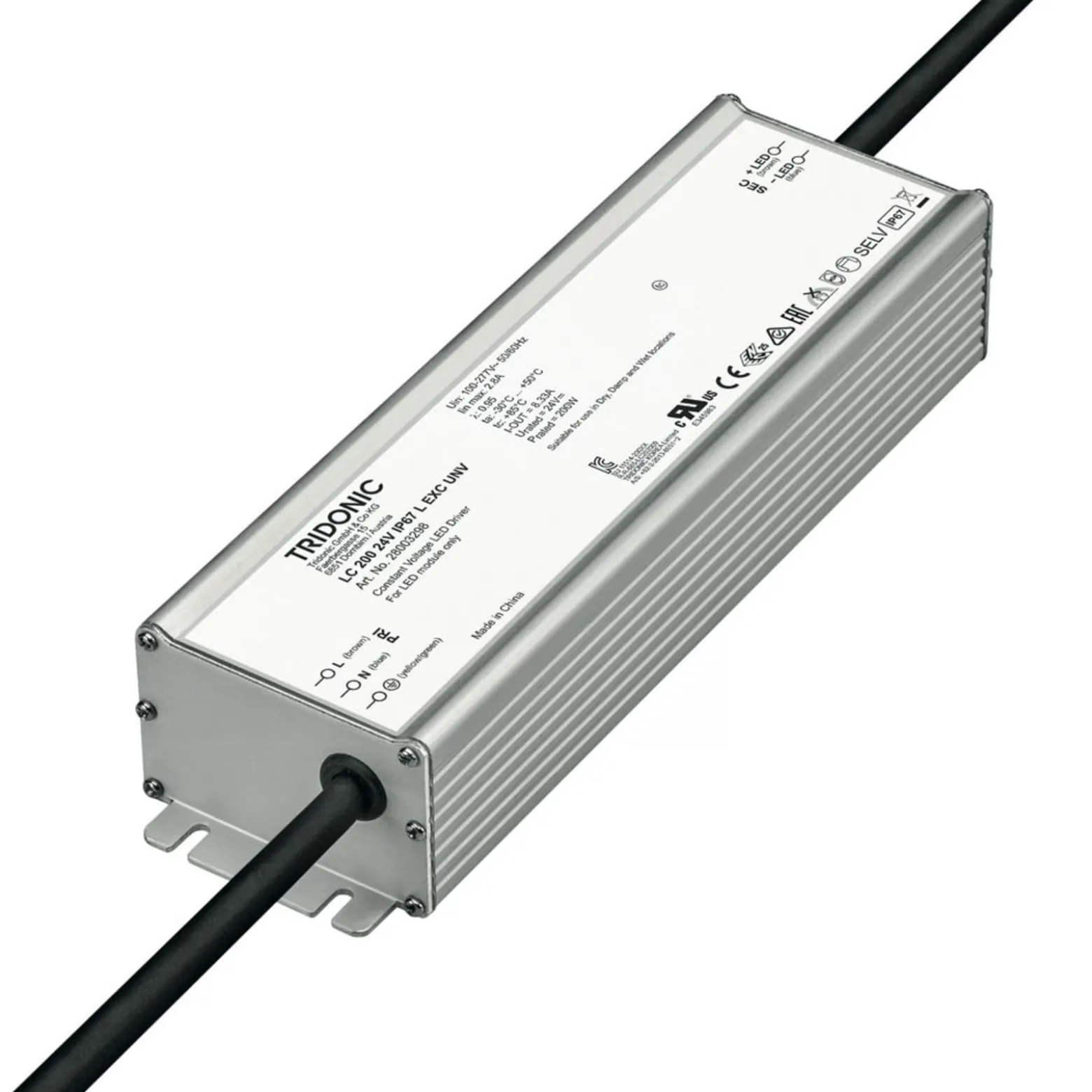 TRIDONIC LED-Treiber LC 200W 24V IP67 L EXC UNV