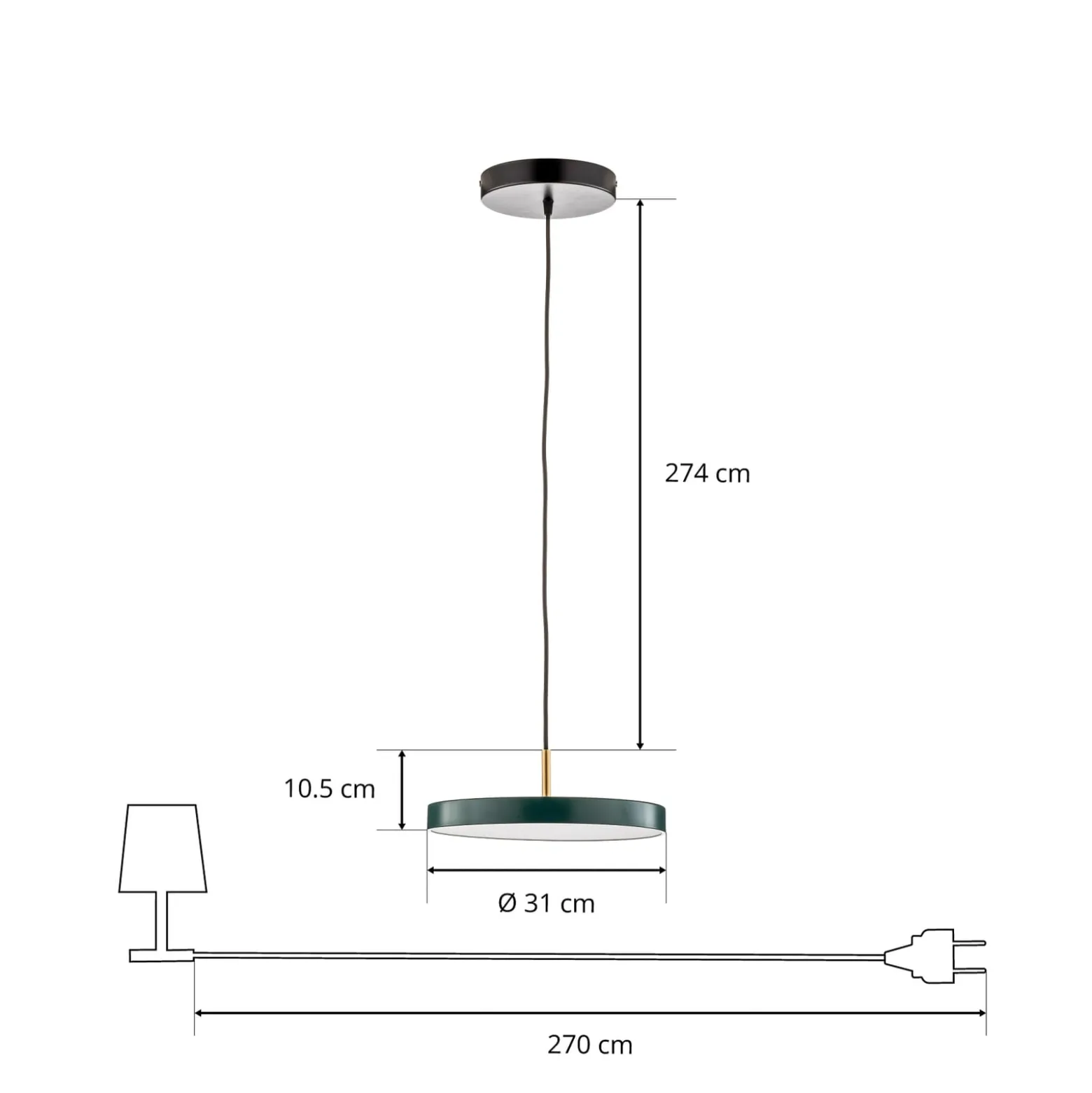 UMAGE LED-Hängelampe Asteria Mini dunkelgrün/messing Ø 31 cm