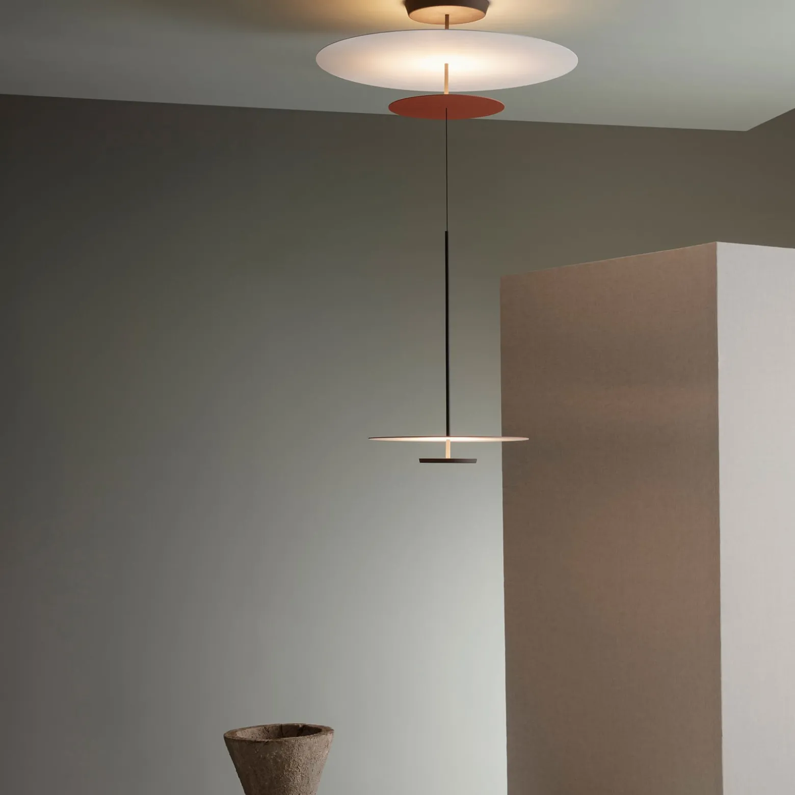 Vibia Flat LED-Hängelampe 3-flg. Ø 90cm terracotta