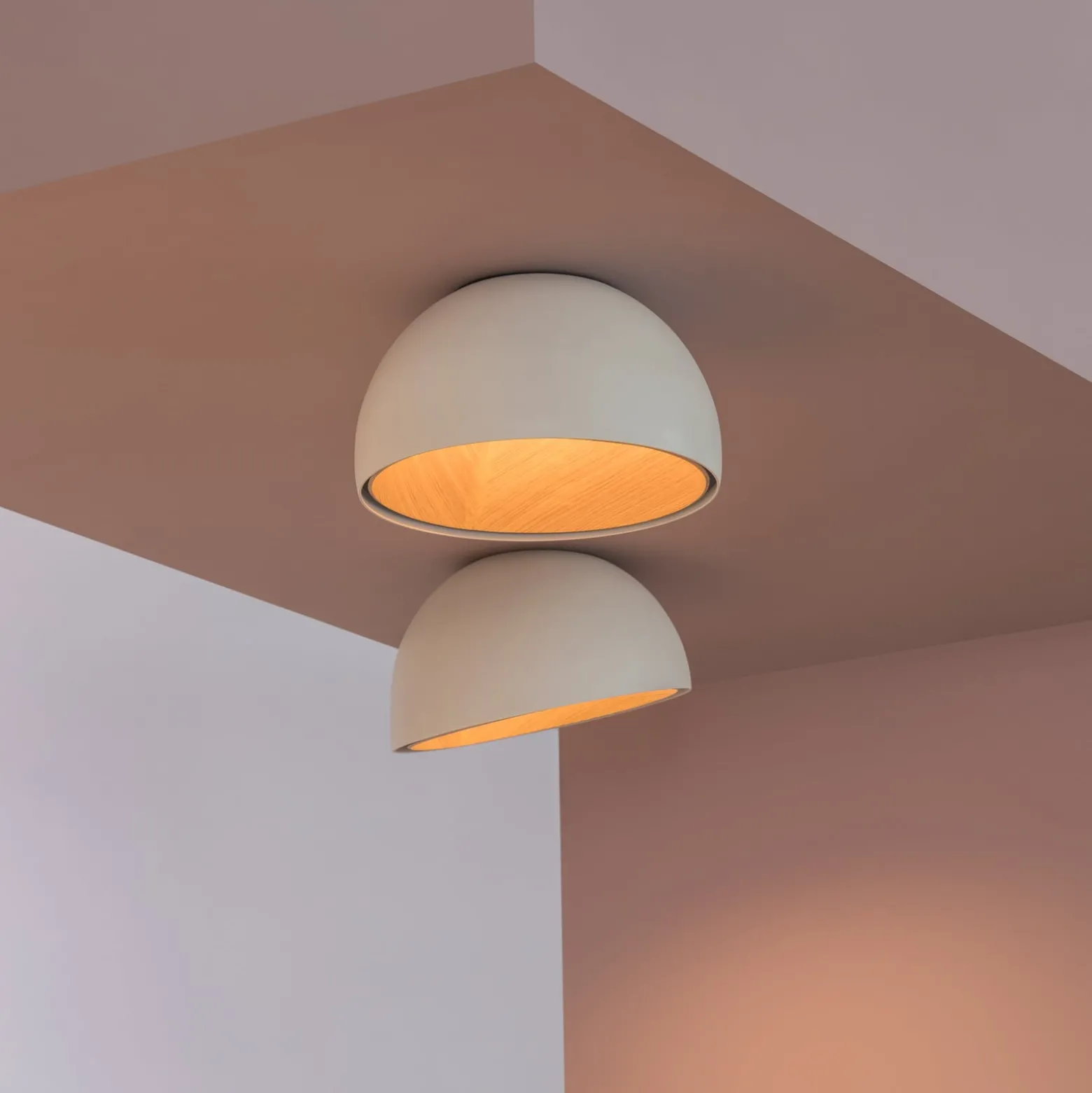 Vibia LED-Deckenleuchte DUO, weiß, Höhe 23 cm, Eichenholz