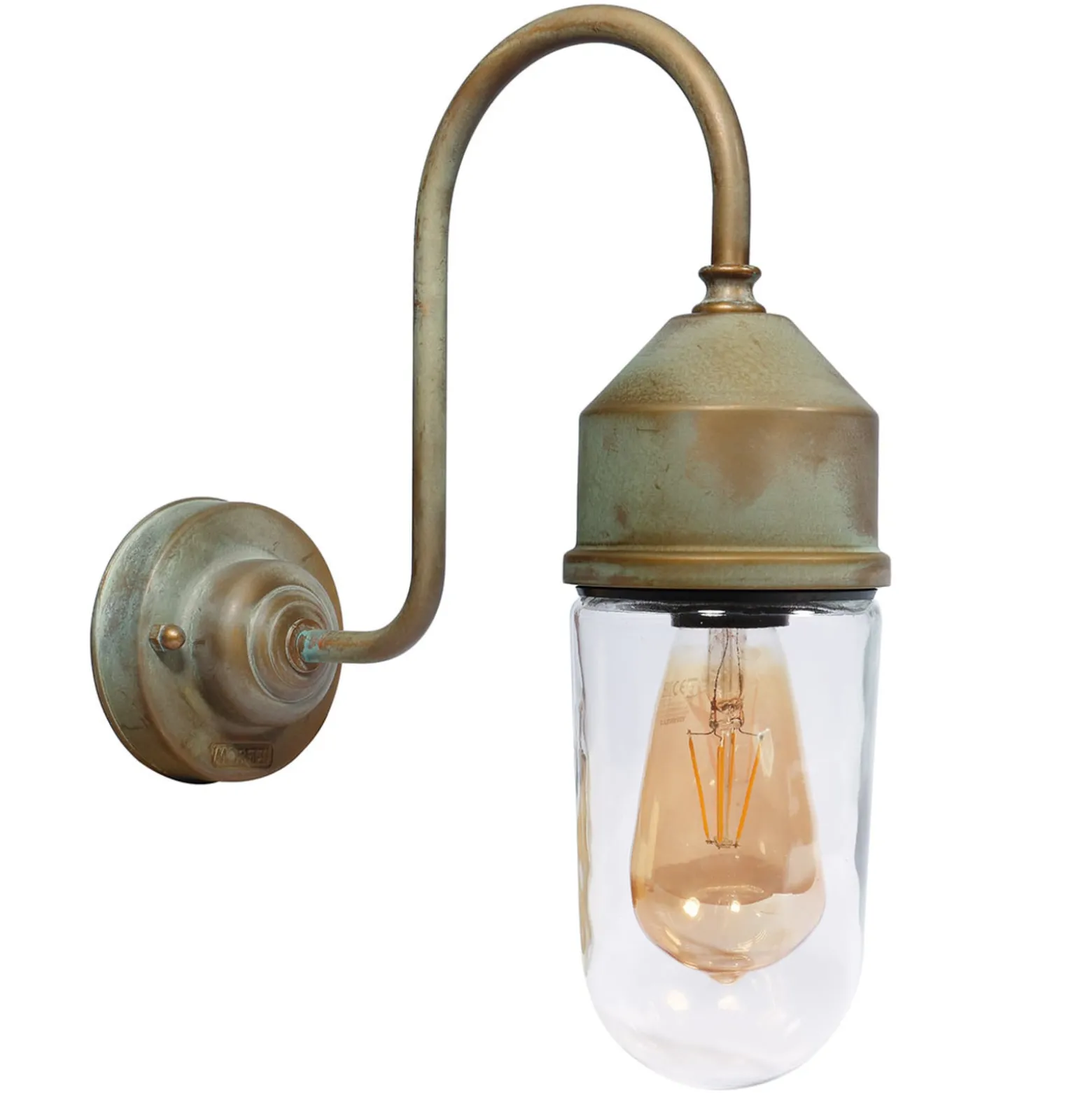 Wandleuchte 1950N messing antik, gerades Glas klar
