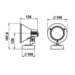 Wandstrahler 643S, schwarz, IP54, E27, Aluminium, schwenkbar