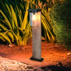 Wegeleuchte ARDILA, Holzoptik, Höhe 65 cm, Metall/Glas, IP44