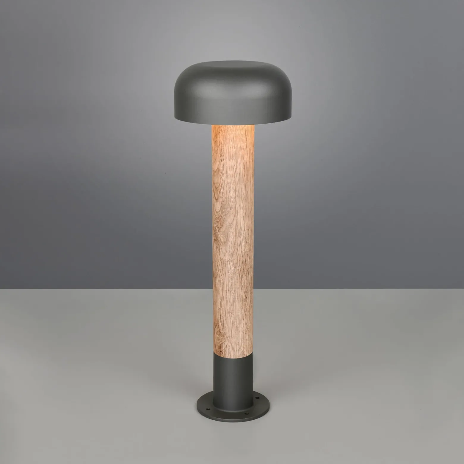 Wegeleuchte Fraser, grau/Holzoptik, Alu, IP54, Höhe 84,5 cm