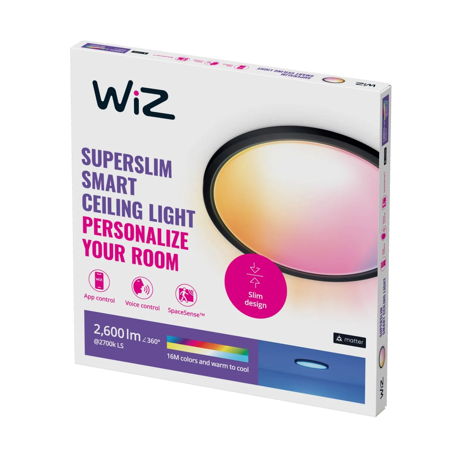 WiZ SuperSlim LED-Deckenleuchte RGBW Ø42cm schwarz